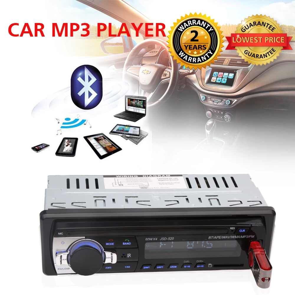 Single Din Car Stereo Audio 12V Bluetooth V2.0 In dash FM Receiver Aux