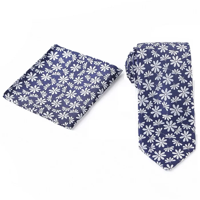 Tailor Smith Necktie and Hankerchief Set Dot Animal Wolf Shark Floral Tie Set 7.5CM Microfiber Woven Suit Tie with Pocket Square - Color: WTHS-016 tie set