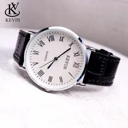 Кевин кв кожаные модные Для мужчин часы мужской часы студентов кожа простые кварцевые наручные часы Нежный Для мужчин подарок настоящее
