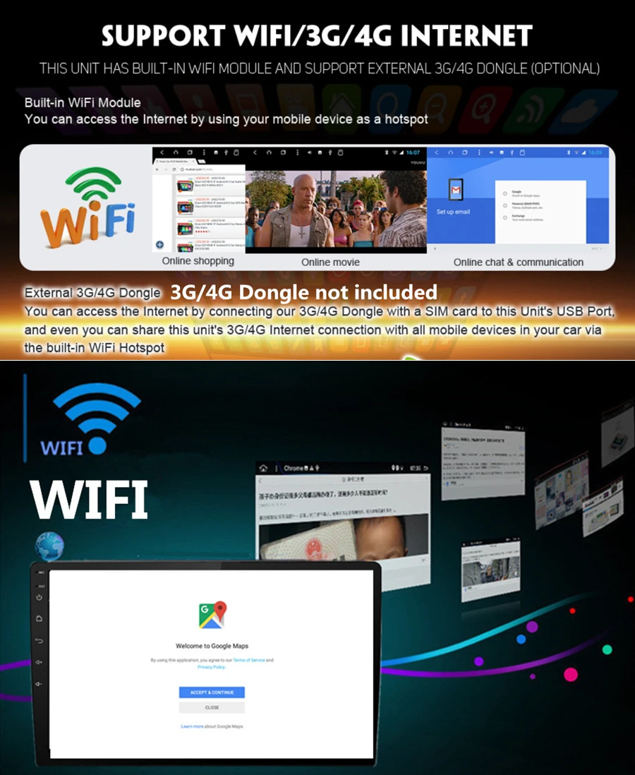 Discount 9" Universal1 Din Android 8.1 Touch Screen Quad-core RAM 2GB ROM 32GB Car Stereo Radio GPS Wifi 3G 4G BT DAB Mirror Link OBD 1