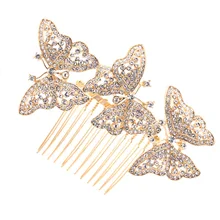 Горный хрусталь кристалл 3 Бабочка Свадебная Тиара волос сбоку гребень заколки, аксессуары ювелирные изделия CO1469RGCL
