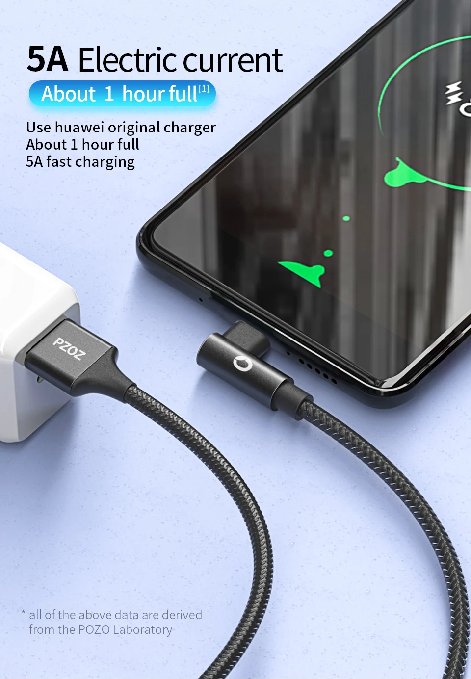 PZOZ 5A usb type C 90 градусов usb c кабель для быстрой зарядки usb-c кабель для передачи данных type-c 1,5 м для huawei P10 P9 mate 20 Pro xiaomi