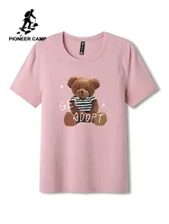 Пионерский лагерь, летняя футболка унисекс с коротким рукавом, хлопковая Повседневная футболка с принтом медведя, Женская/Мужская модная
