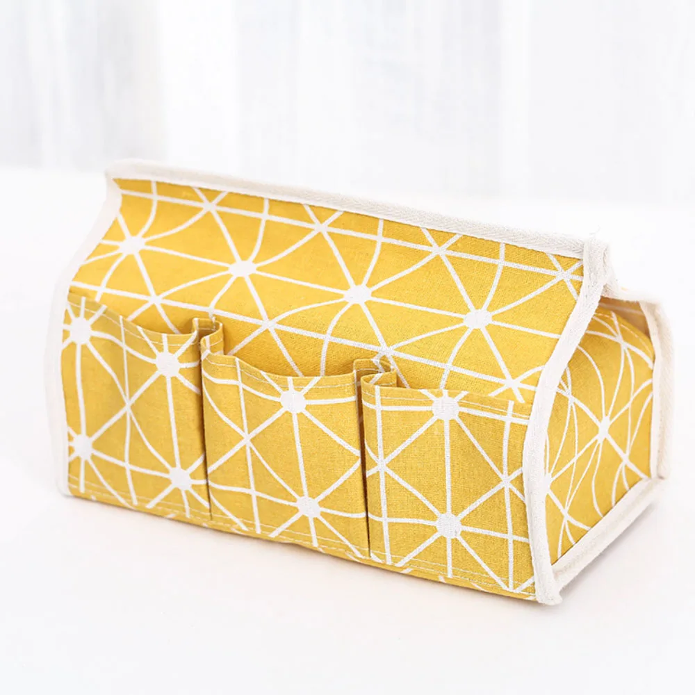 Creative Cotton Linen Multifunction Storage Box Tissue Case with 6 Pouch Home Tissue Container Towel Tissue Organizer Holder Beige