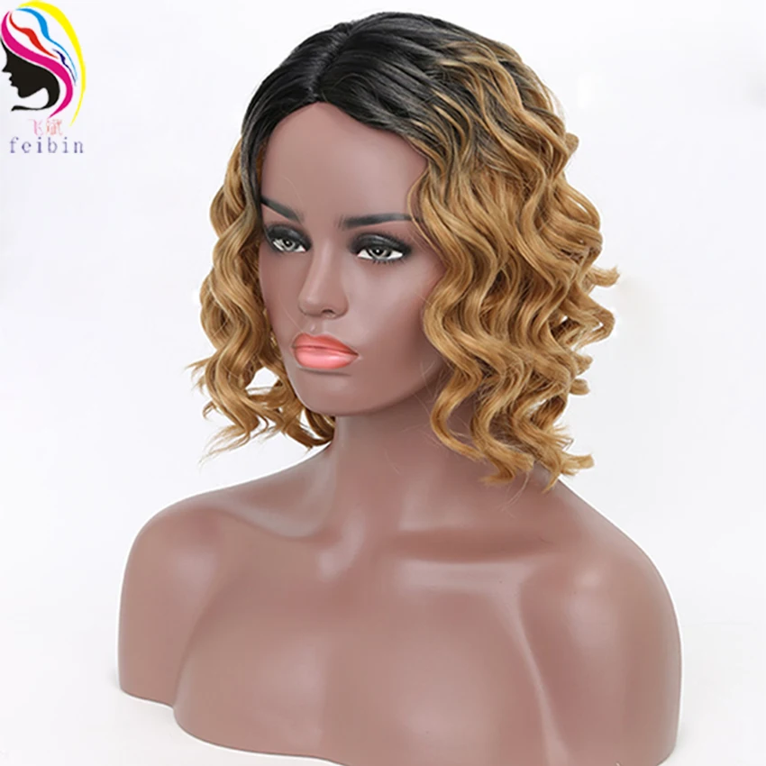 Feibin африканские парики для женщин короткие синтетические кудрявые Омбре блонд красный афро парики 14 дюймов B108