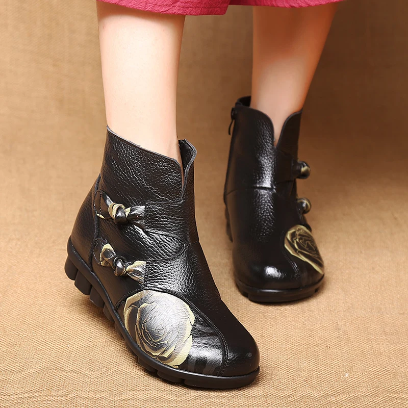

RUSHIMAN National Wind Female Boots on Flat Bottomed Autumn Printing Chinese Wind Back To Ancient Handmade Short Boots
