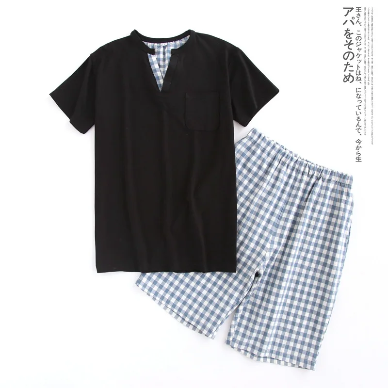 Сексуальные с v-образным вырезом хлопковые короткие пижамы наборы для мужчин летние простые клетчатые пижамы для мужчин с коротким рукавом Домашняя одежда пижамы для мужчин