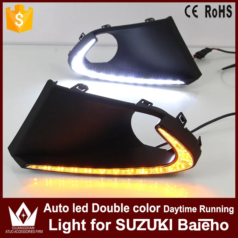 

Tcart New 1 Set Auto LED Fog Lamp Car LED Daytime Running Lights DC12V DRL With Yellow Turn Signals For SUZUKI Baleno 2016 2017