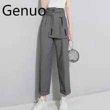 ^#Cheap 2019 Spring High Waist Lace Up Black Slim Temperament Tide Trend Fashion New Women's Wild Casual Wide Leg Pants ^#Cheap 2019 Spring High Waist Lace Up Black Slim Temperament Tide Trend Fashion New Women's Wild Casual Wide Leg Pants