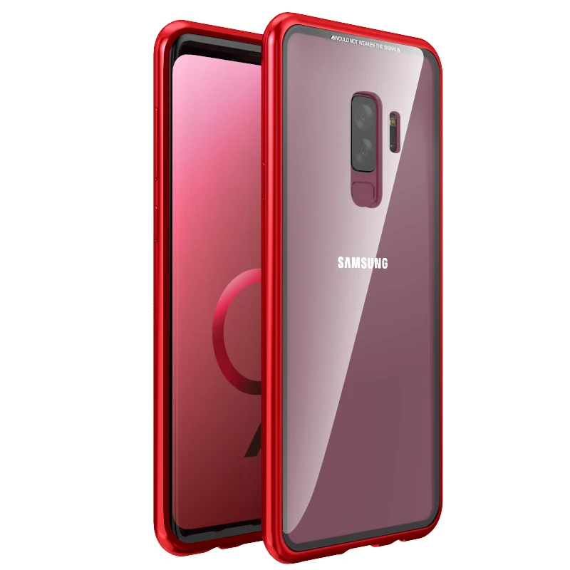 LUPHIE для samsung Galaxy S9 S8 Plus S7 Edge Note 8 Note 9 чехол абсолютно магнитный Алюминиевый металлический каркас закаленное стекло - Цвет: Clear Red