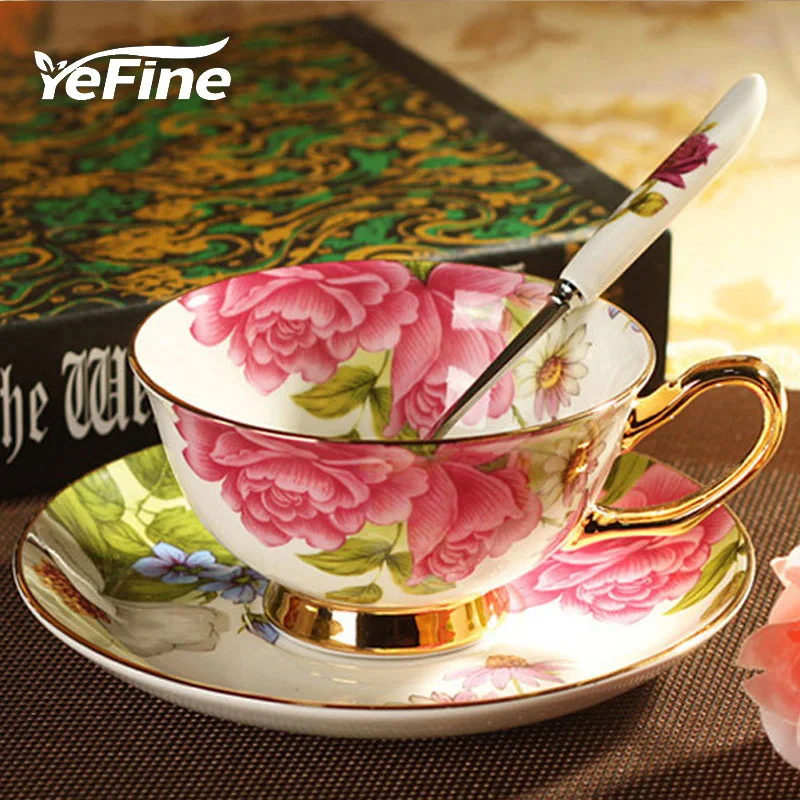 YeFine Ceramics Top quality Black Tea Ceramic Coffee Cups Set Luxurious Gift Bone China Cups And