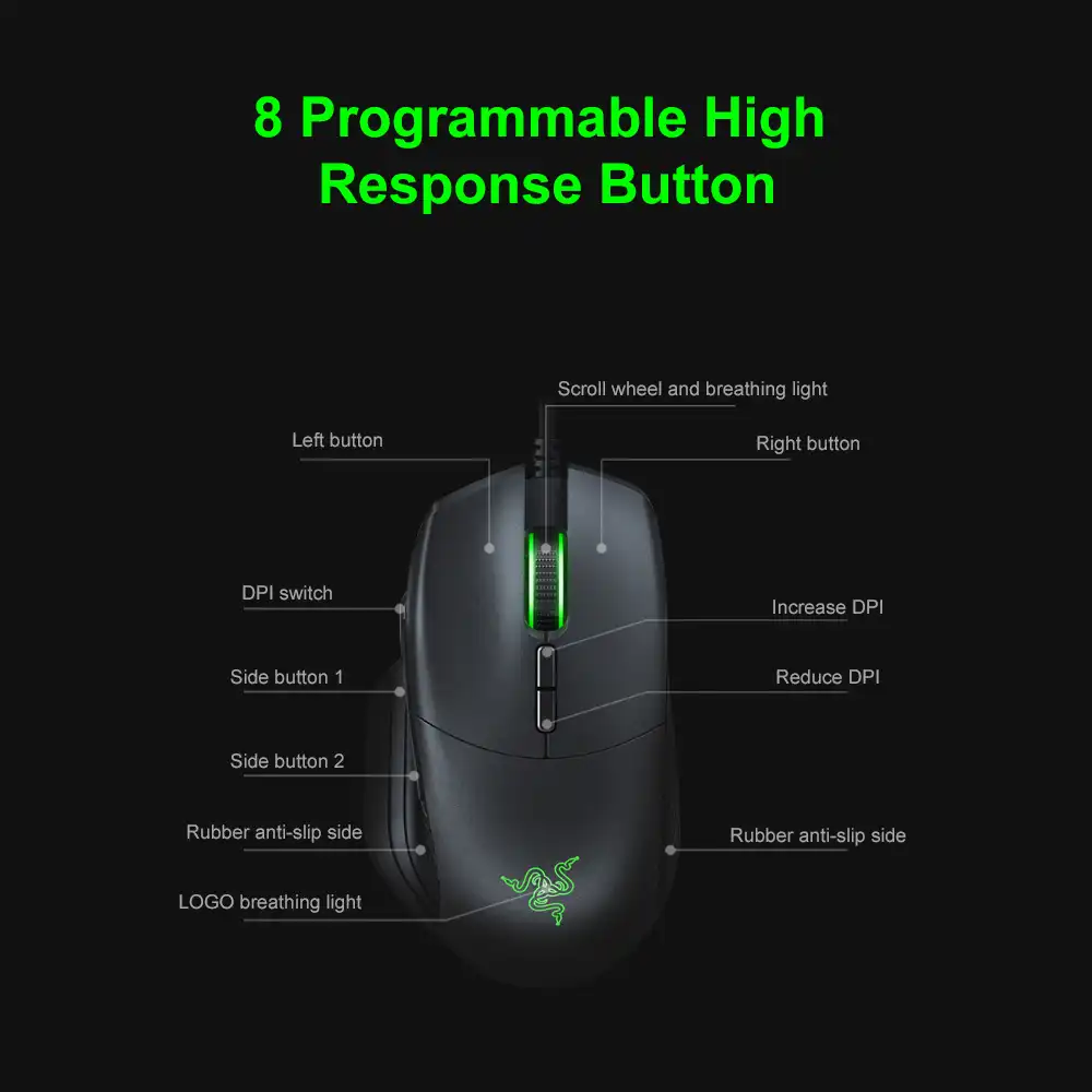 Razer Basilisk Essential Wired RGB Gaming Mouse 6400DPI Optical Sensor 8 Programmable Buttons Ergonomic Design| | - AliExpress