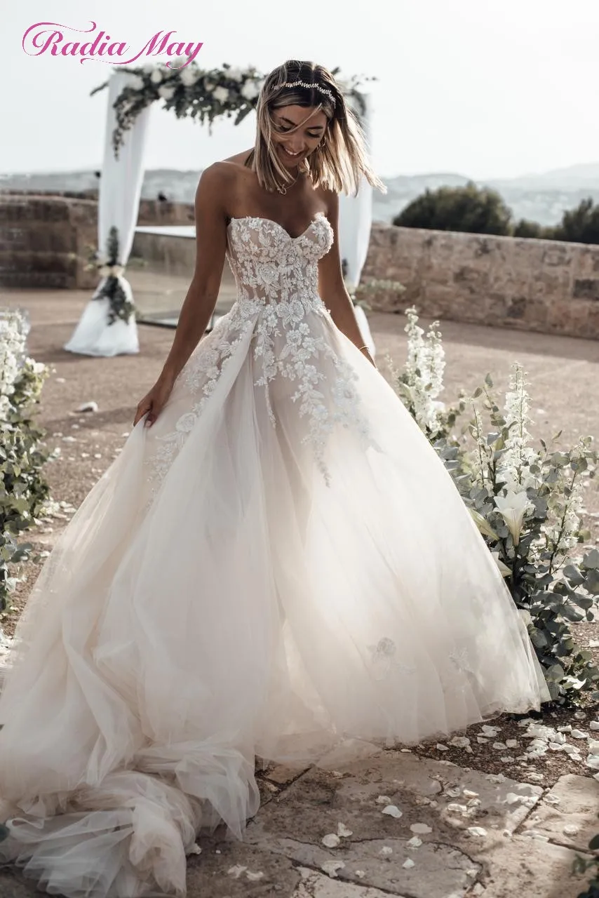 

Vintage Boho Lace Flora Wedding Dress 2019 Real Photos Off Shoulder Sweetheart Illusion Ivory Tulle Bohemian Beach Bridal Gowns