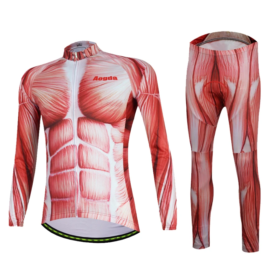 

Aogda Muscle Bike Jersey Set Men Long Sleeve Cycling Dress Spring/Autumn Mesh Polyester Roupa Para Ciclismo