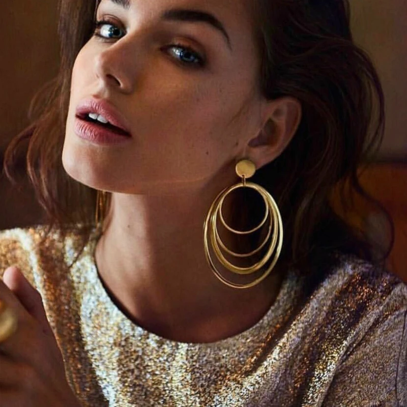 

New Multi-storey Circular Circle Earrings Female Fashion Personality Exaggerated Earrings Gold Selling Jewelry Wholesale