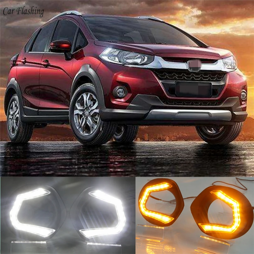 

Car Flashing 2 pcs For Honda WRV 2017 2018 Turning Yellow Signal LED DRL Daytime Running Light Daylight fog lamps car Styling