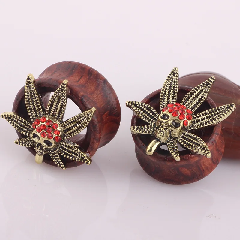 New Style Red Zircon Skeleton Hollow Wood Ear Expander Skull Body