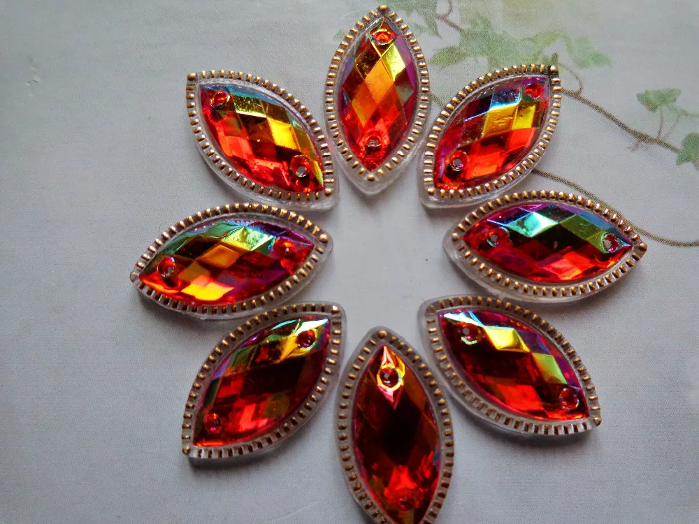 Red Sew On Rhinestones Horse Eye Navette Shape 7*15mm Flatback Acryl