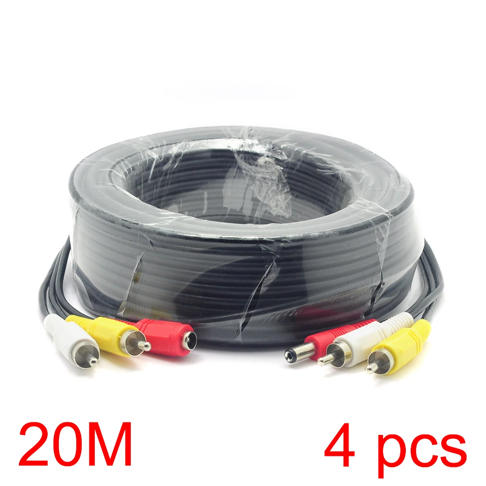 

4x 20M/65FT 2 RCA DC Connector Audio Video Power AV Cable All-In-One CCTV Wire