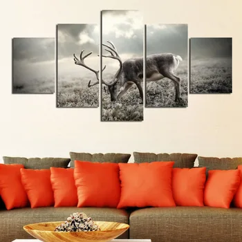 

Deer Paintings For Living Room Wall Animal Canvas Painting Home Decor 5 Panel Cuadros Decoracion Tableau Peinture Sur Toile