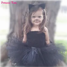 Чёрное платье пачка для маленьких девочек; маскарадный костюм с кошкой для хеллоуина; Детские бальные платья; фатиновое платье для дня рождения для девочек