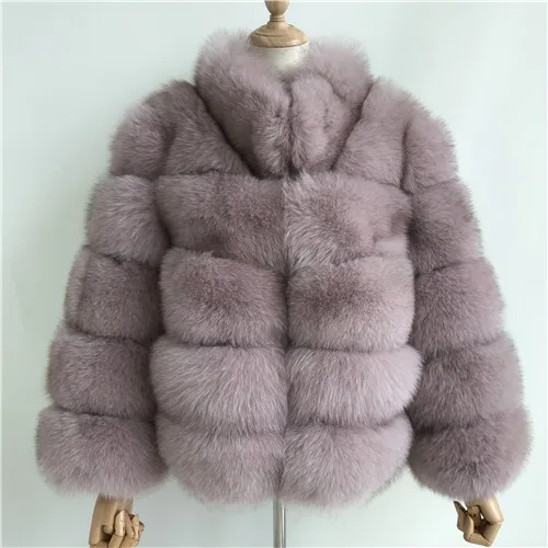Зимнее женское меховое пальто, модное женское пальто из натурального Лисьего меха, верхняя одежда с воротником, плотное теплое Женское пальто из натурального Лисьего меха - Цвет: Dirty pink