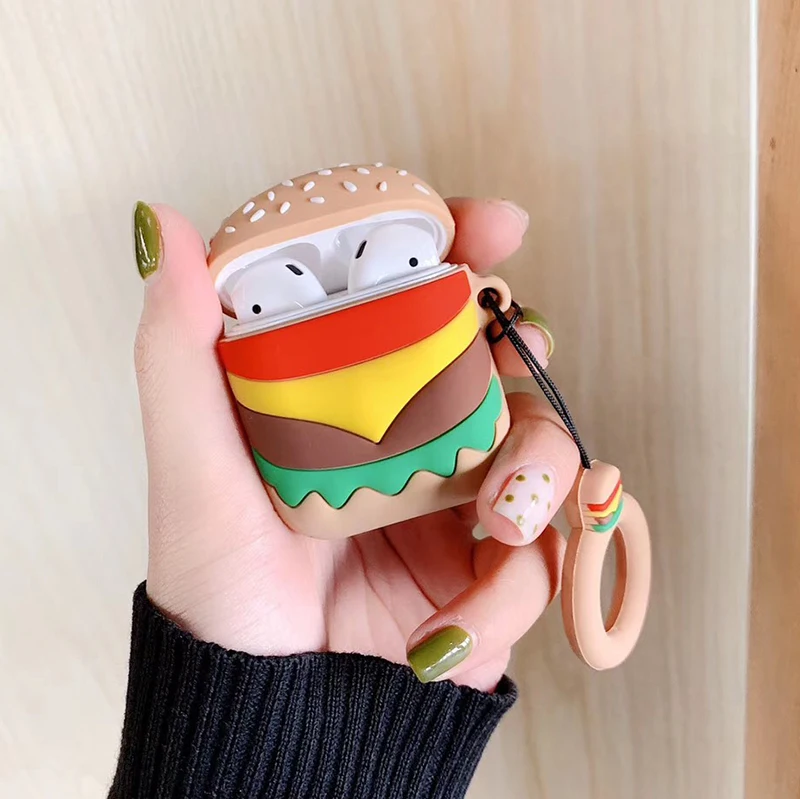 

3D hamburger Silicone Case With Anti-lost rope for Airpods Accessories Bluetooth Earphone Protective Cover Cute Daisy Donald Bag