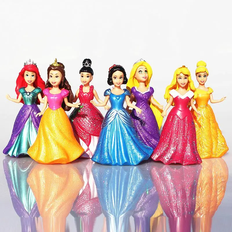 JOY YIFOR7pcs/set Snow White Princess Action Figure Ariel Rapunzel Merida Cinderella Aurora Belle Princess Sexy Toys Girls Doll