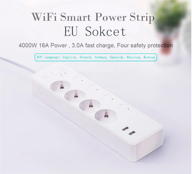 Умная Wi-Fi силовая лента с европейской вилкой 2USB 1,8 м удлинитель сетевой фильтр таймер стабилизатор напряжения поддержка Alexa Google IFTTT