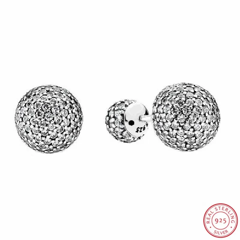 

925 Sterling Silver Fabulous Reversible Stud Earrings for Women Two Different Sized Spheres Pave Clear Cubic Zirconia FLE078