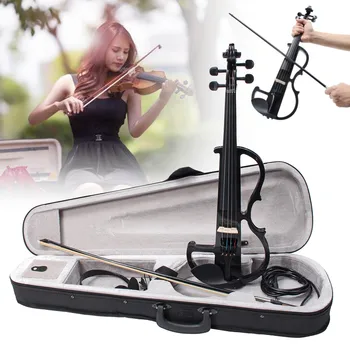 

Black 4/4 Full Size Electric Violin Student Fiddle Case Bow Headphone Cable Set
