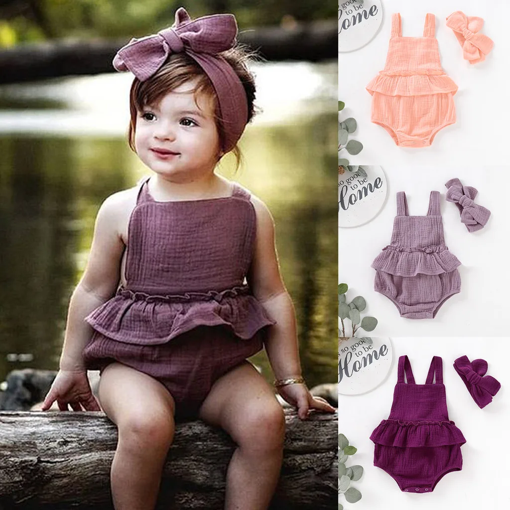 

Newborn Toddler Baby Girls Summer Backless Strap Ruffles Romper Jumpsuit Playsuit Cotton Casual Baby Girl Clothing Sunsuit