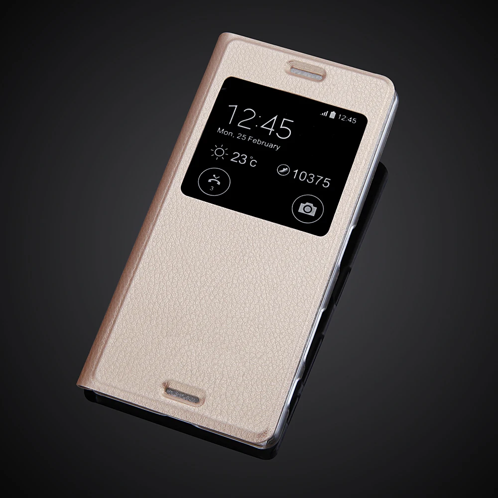 Чехол для sony Xperia X F5122 F5121 чехол для телефона с окошком для просмотра флип-чехол из искусственной кожи для sony X Dual Phone Fundas - Цвет: Золотой