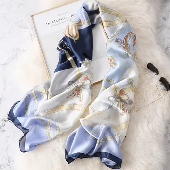 

Brand Designer Silk Scarves Women Chain Print Shawls And Wrap Ladies Spring Summer Pashmina Thin Soft Foulard Bandana Long Hijab