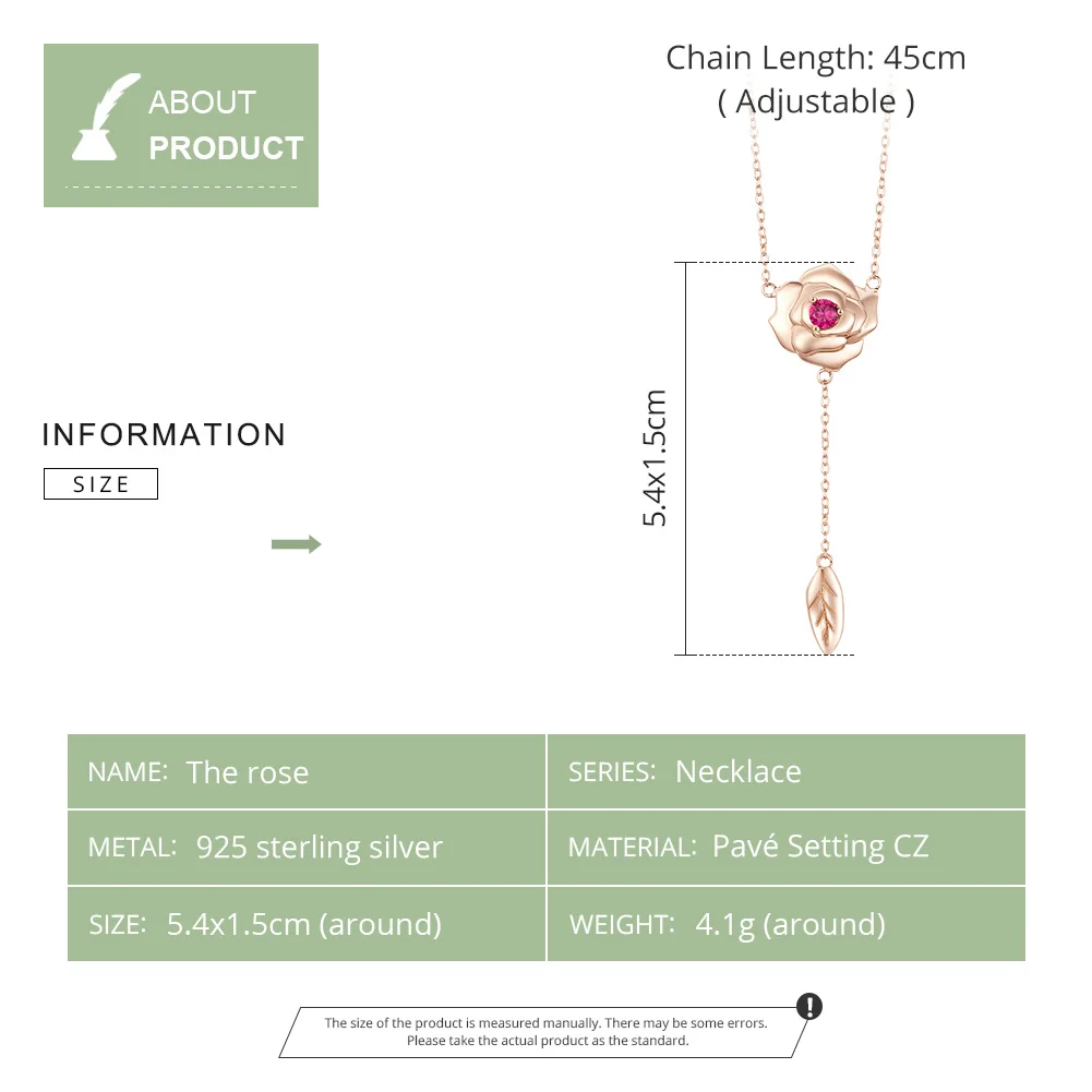 Колье bisaer, растение, роза, форма, розовое золото, натуральная 925 пробы, серебряные ювелирные изделия для женщин, кубический циркон, подарок, высокое качество, HVN068