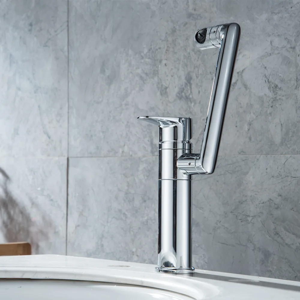 Deck Mounted Modern Chrome Finish Bathroom Hot And Cold Sink Basin Faucet Any Direction Rotating Hot And Cold Sink Water Tap 30