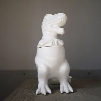 

White ceramic Creative Tyrannosaurus rex storage jar home decor crafts room decoration objects vintage dinosaur Decorative cans