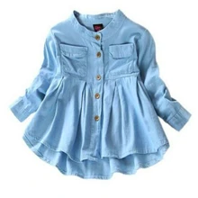 Новинка года модная джинсовая Блуза для маленьких девочек детская одежда для девочек весенне-осенние топы для девочек Детская рубашка для 2-8 лет