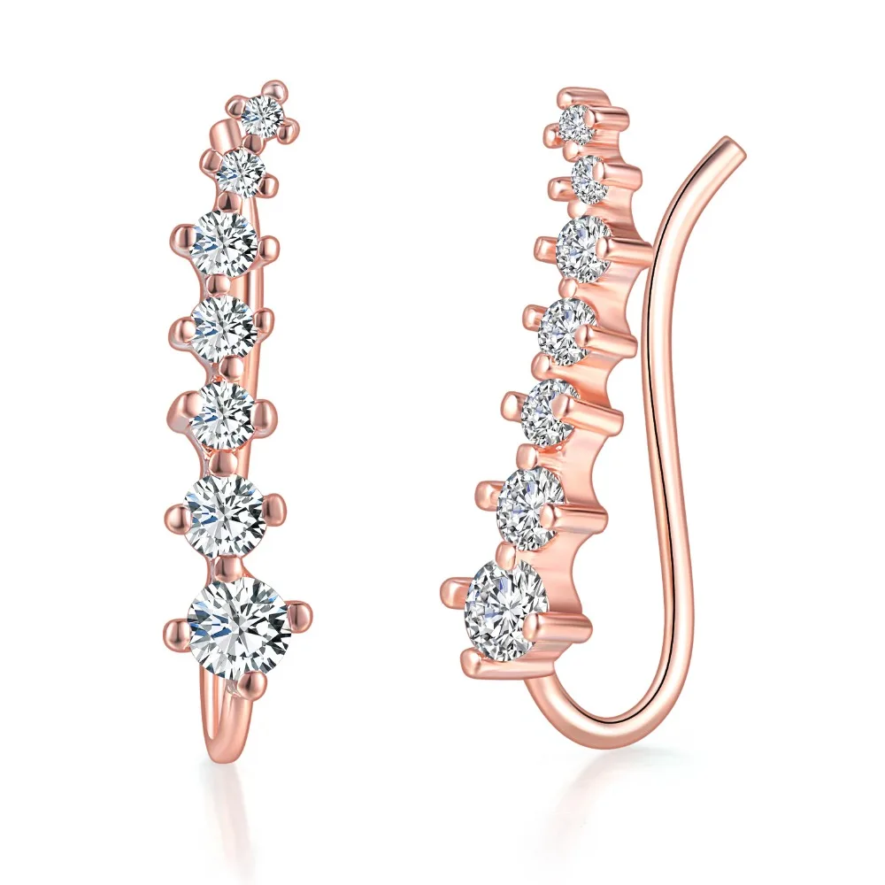 Colorful Ear Cuff Earrings for Women Four-Prong Setting 7pcs CZ Crystals Rose Gold Color fashion Jewelry Xmas E527 E534 E548