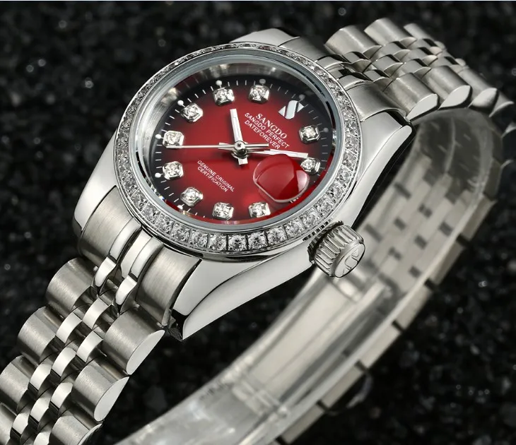 28MM SANGDO Black- red dial Automatic Self-Wind movement High quality Luxury Women's watches Mechanical watches 029S 28MM SANGDO Black- red dial Automatic Self-Wind movement High quality Luxury Women's watches Mechanical watches 029S