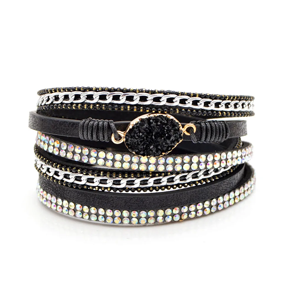 CINDY XIANG 3 Colors Available Natural Stone Leater Bracelets For Women And Men Unisex Cuff Bangles Fashion Twisted Bangle Gift - Окраска металла: black