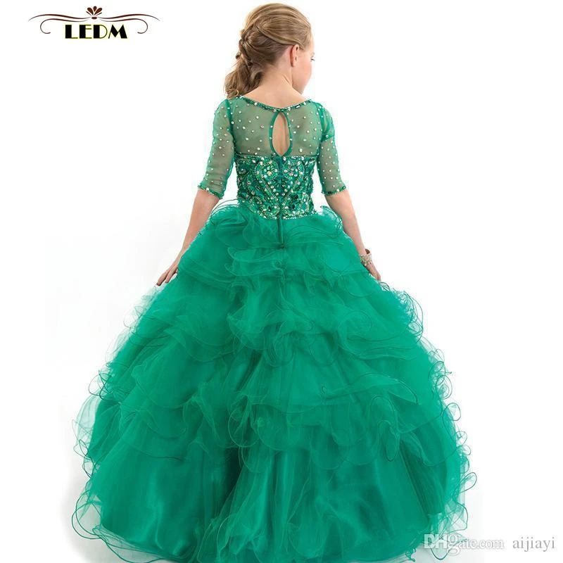 Vestido daminha/ г., фатиновое платье с открытой спиной и открытой спиной, пышное изумрудное платье с цветочным узором для девочек длинное красивое платье для причастия