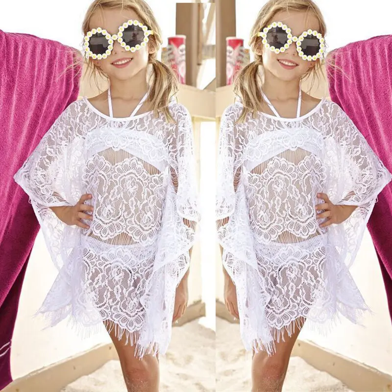 

Baby Girls Lace Hollow Split Two Pieces Beachwear Swimsuit with Cover Up Bathing Suit