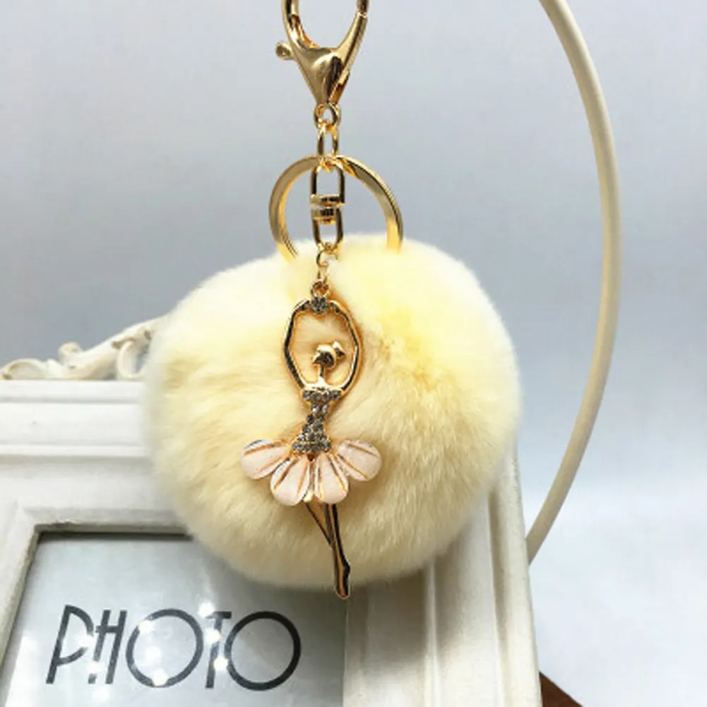 New Rabbit Fur Ball Keychain Bag Pendant Fur Ball Plush Ballet Girl Key