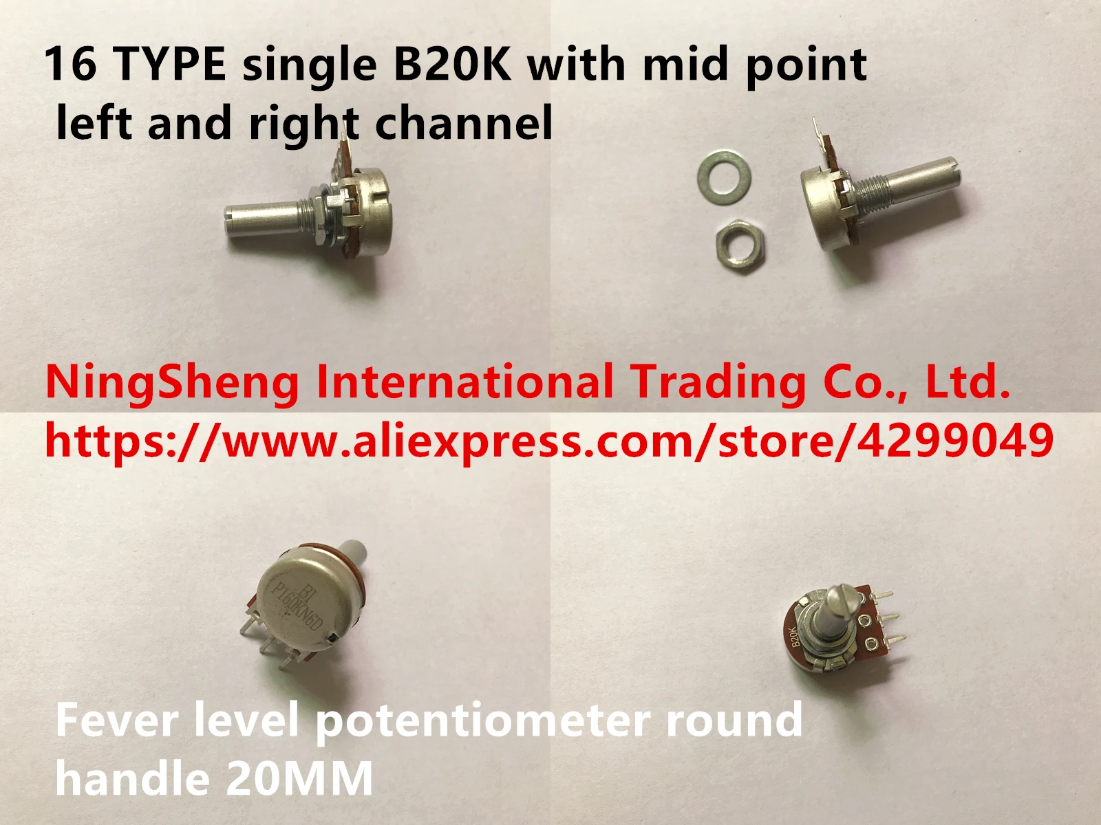 

Original new 100% 16 TYPE single B20K with mid point left and right channel fever level potentiometer round handle 20MM (SWITCH)