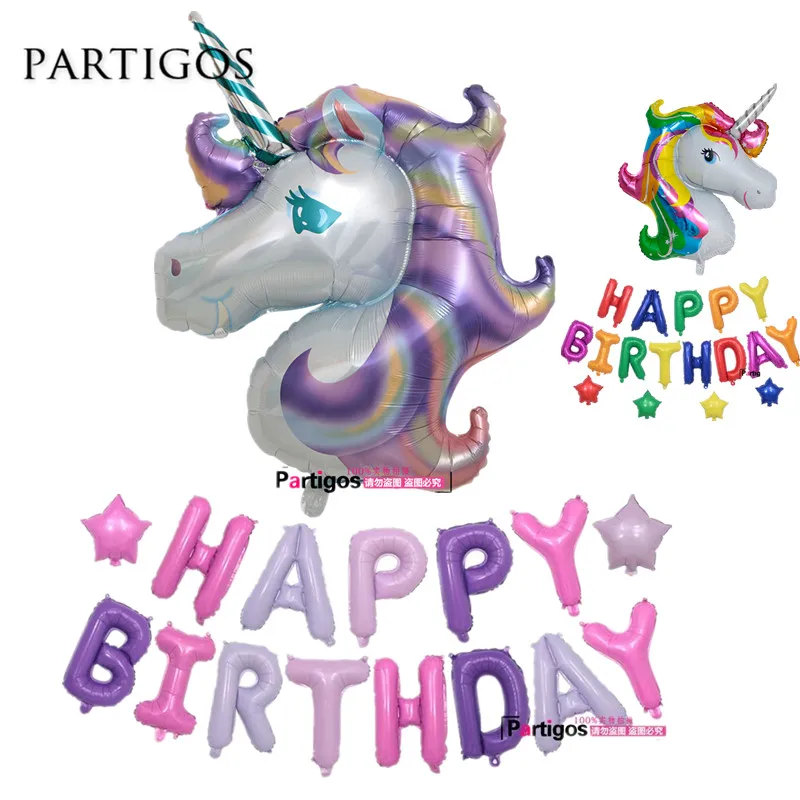 

18pcs/lot Rainbow Pueple Unicorn Foil Balloon Happy Birthday Party Decorations 16 inch slim Letter Helium Globos Baby Shower Toy