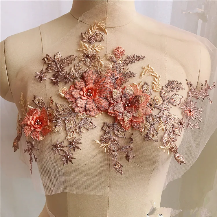 Flower Embroidery Patches Lace Beaded Sew on Applique Clothing Dress Badge DIY 