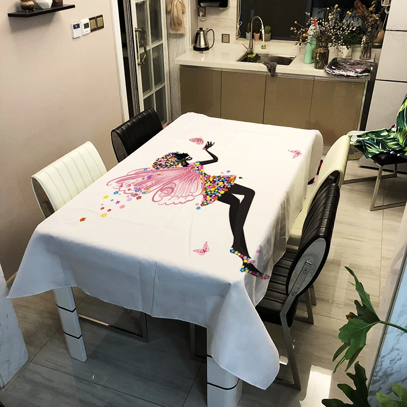 

Butterfly girl Tablecloth Creative Green Plant Flamingo Pattern Polyester Comfortable Waterproof Table Cloth Cover for Childr