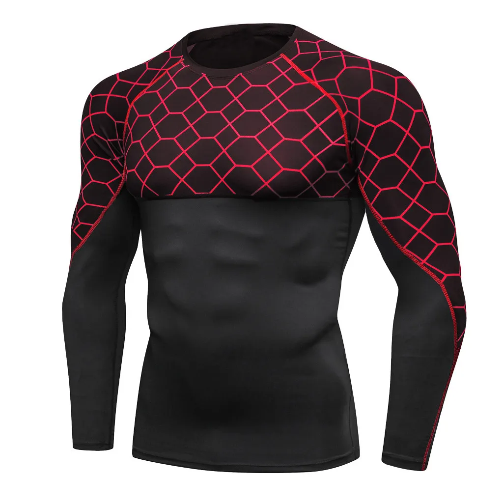 

JAYCOSIN men's winter tight 3 color printing stitching T-shirt thin long-sleeved shirt quick-drying sports training running