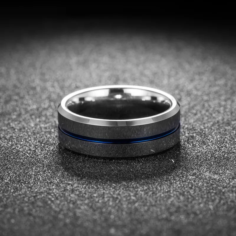 ZORCVENS, модное тонкое вольфрамовое кольцо с голубой линией, обручальное кольцо 8 мм, вольфрамовые кольца из карбида для Мужчин, Ювелирные изделия